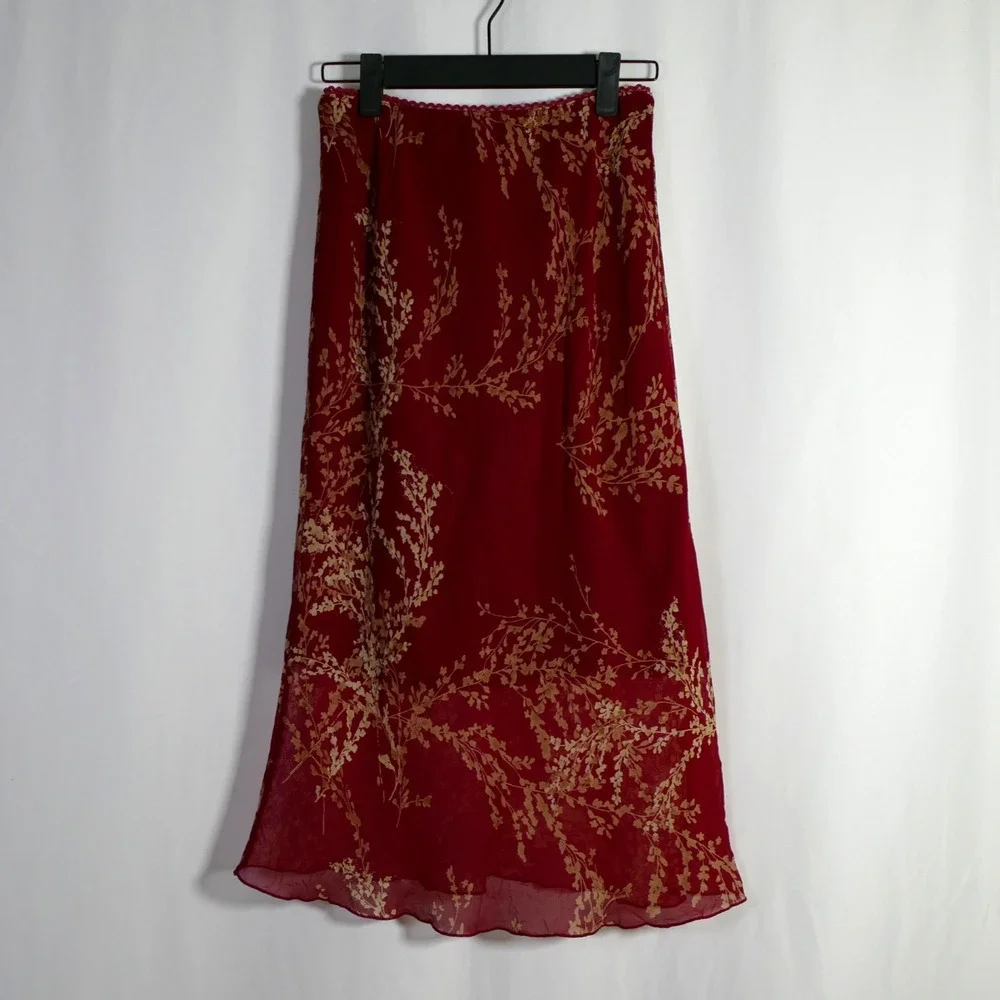 VTG Helium Y2K Fairy Grunge Whimsigoth Midi Skirt Size XS Floral Asian Inspired